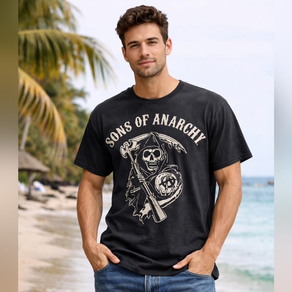 Sons of Anarchy Grim Reaper Graphic T-Shirt Black Biker Tee - Size XL
